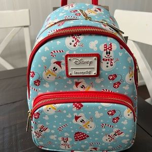 NWT Loungefly Disney Christmas Mickey and Minnie Snowman bag with Ears Headband.